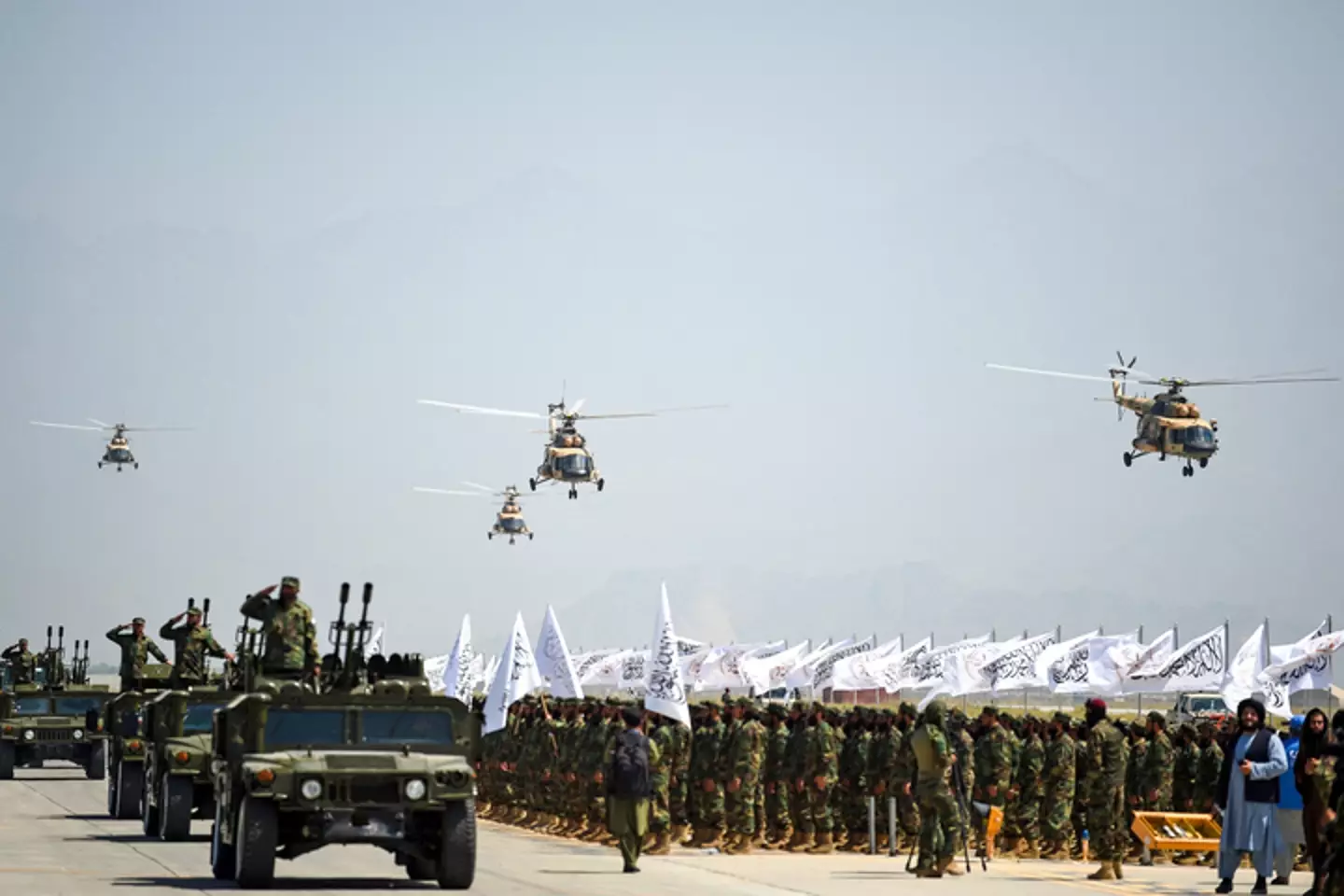 Taliban military parade to celebrate the third anniversary of Taliban's takeover of Afghanistan, at the Bagram Airbase on August 14, 2024 (AHMAD SAHEL ARMAN/AFP via Getty Images)