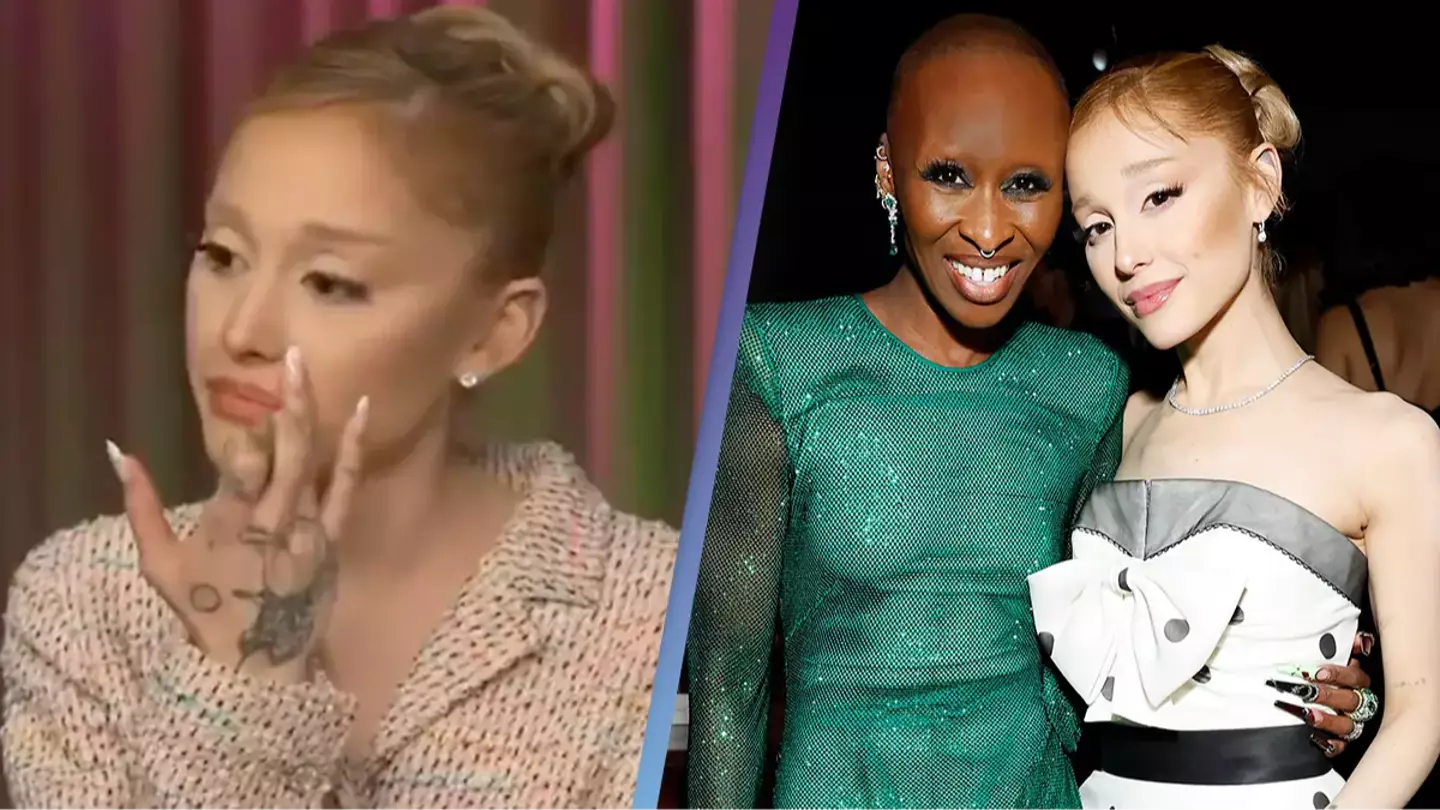 Ariana Grande fights back tears when asked about body-shaming comments during Wicked press tour