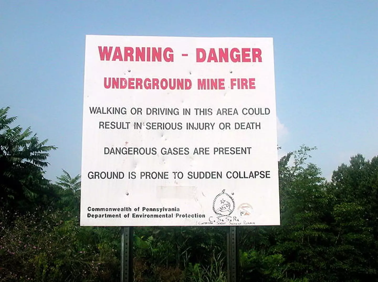 A warning sign notifying visitors of the underground fires at Centralia.
