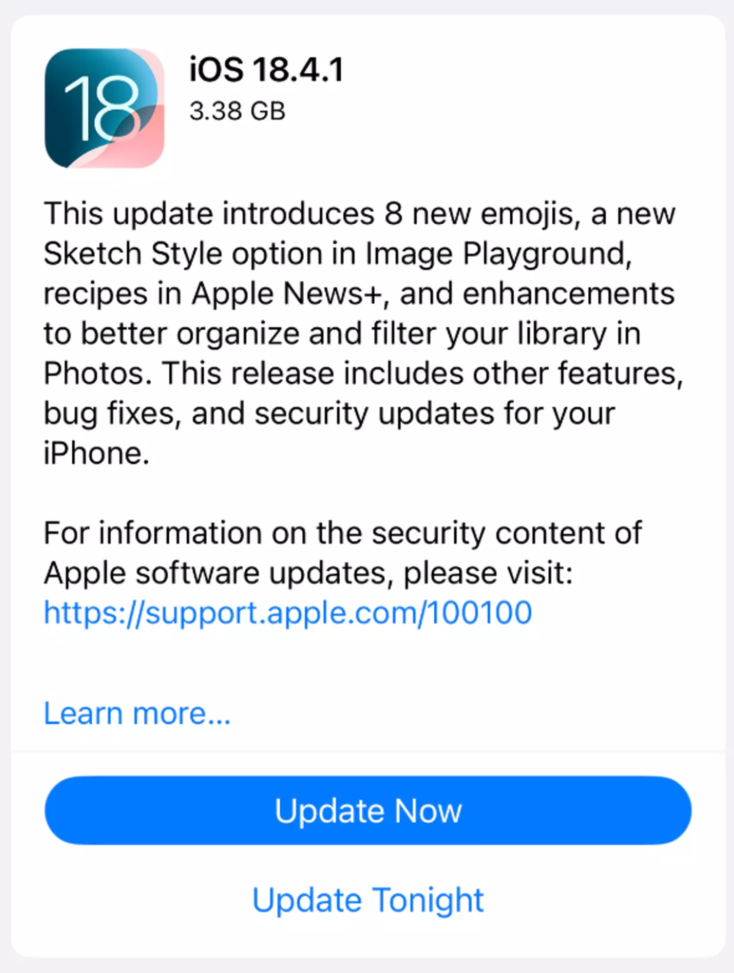 Apple's iOS 18.4.1 update (Apple)