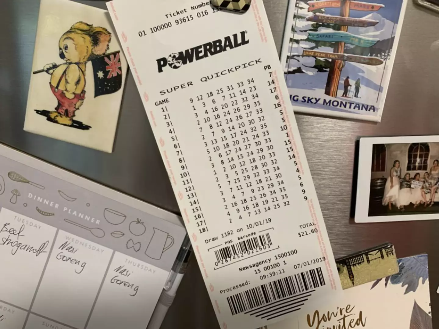 The ticket was reportedly left on their fridge for days (The Lott)