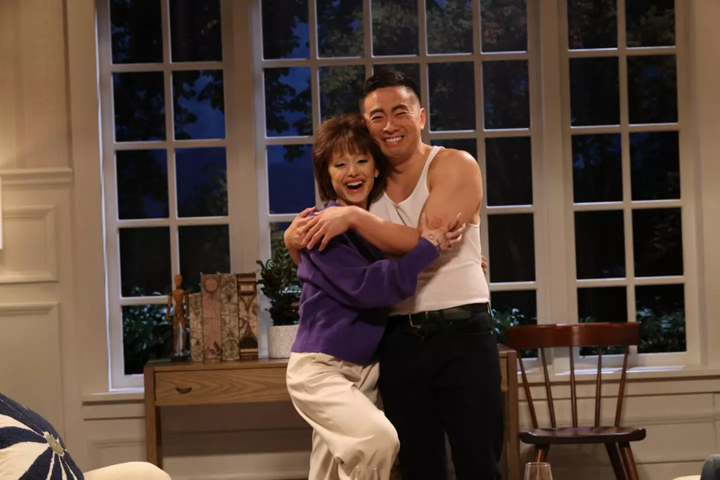 Grande and Yang explained they both thought of the idea that the pair should kiss for the scene (Will Heath/NBC via Getty Images)