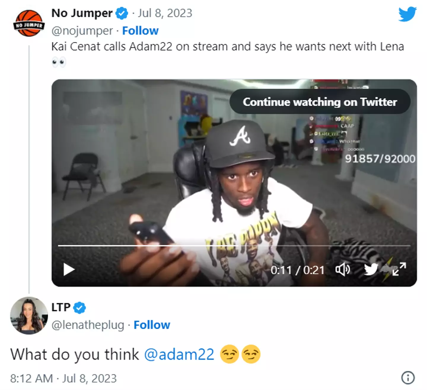 Lena put the suggestion to Adam22.