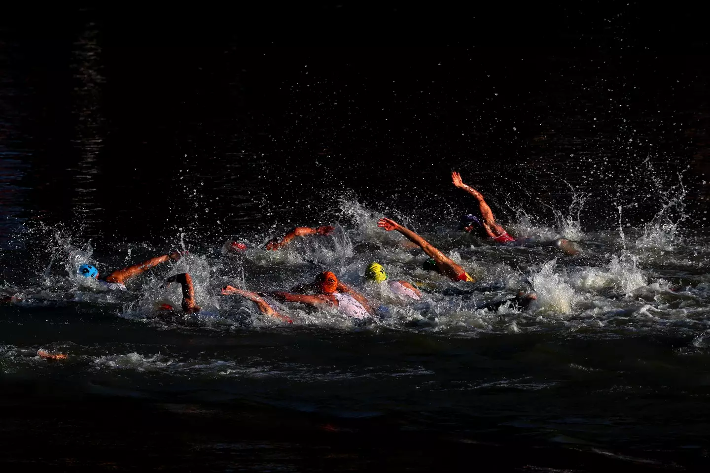 The swimming section of the mixed relay took place in the Seine. (Al Bello/Getty Images)