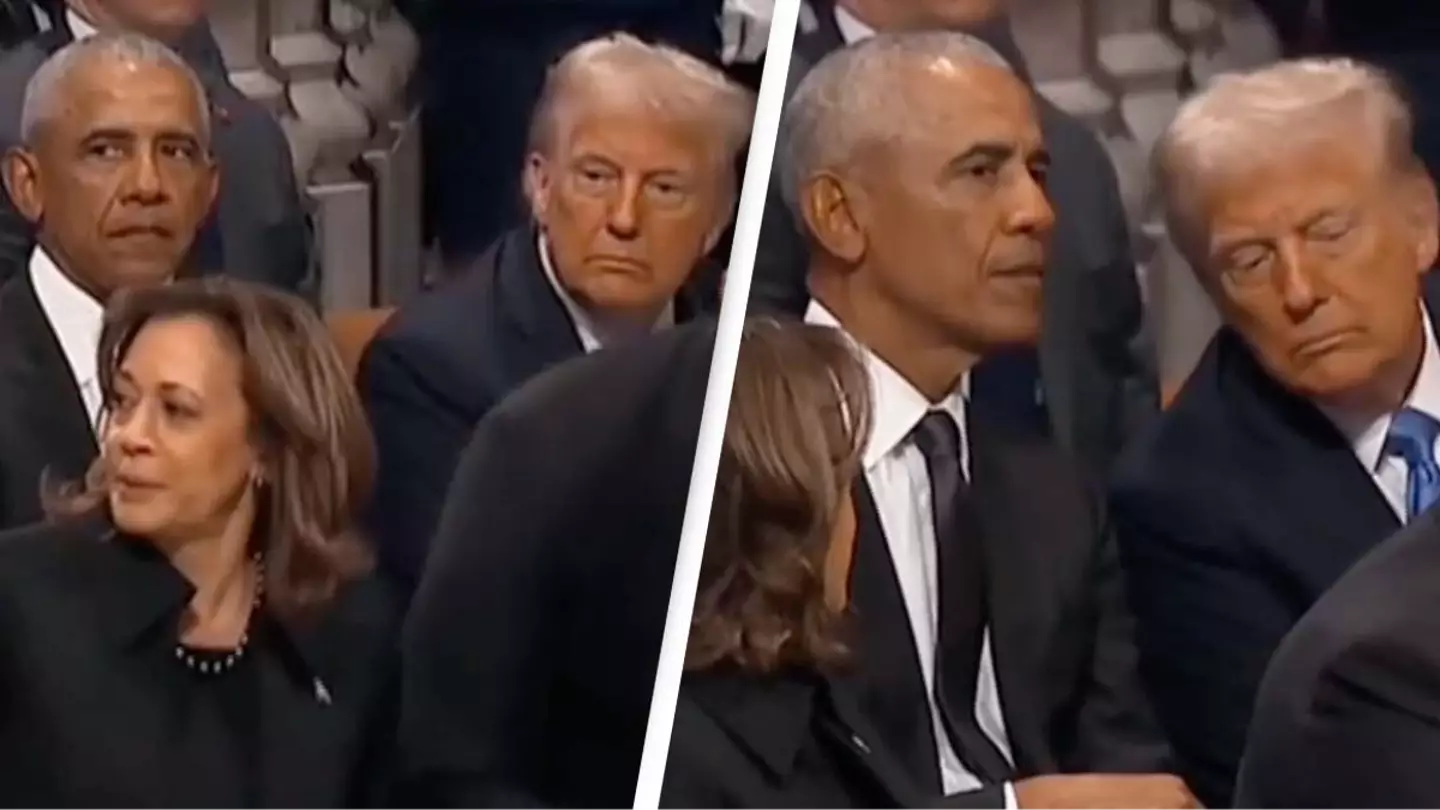Body language expert reveals what really happened during bizarre interaction between Trump, Obama and Kamala Harris at funeral