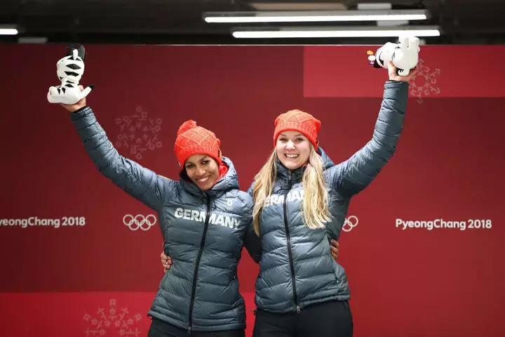 Lisa Buckwitz (right) first won Olympic gold in 2018 - Clive Mason/Getty Images