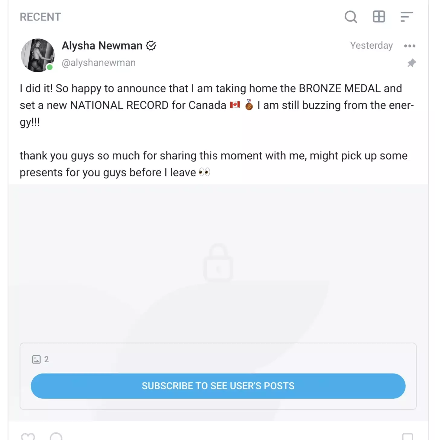 Newman has teased OnlyFans subscribers with 'presents' (OnlyFans/ Alysha Newman)