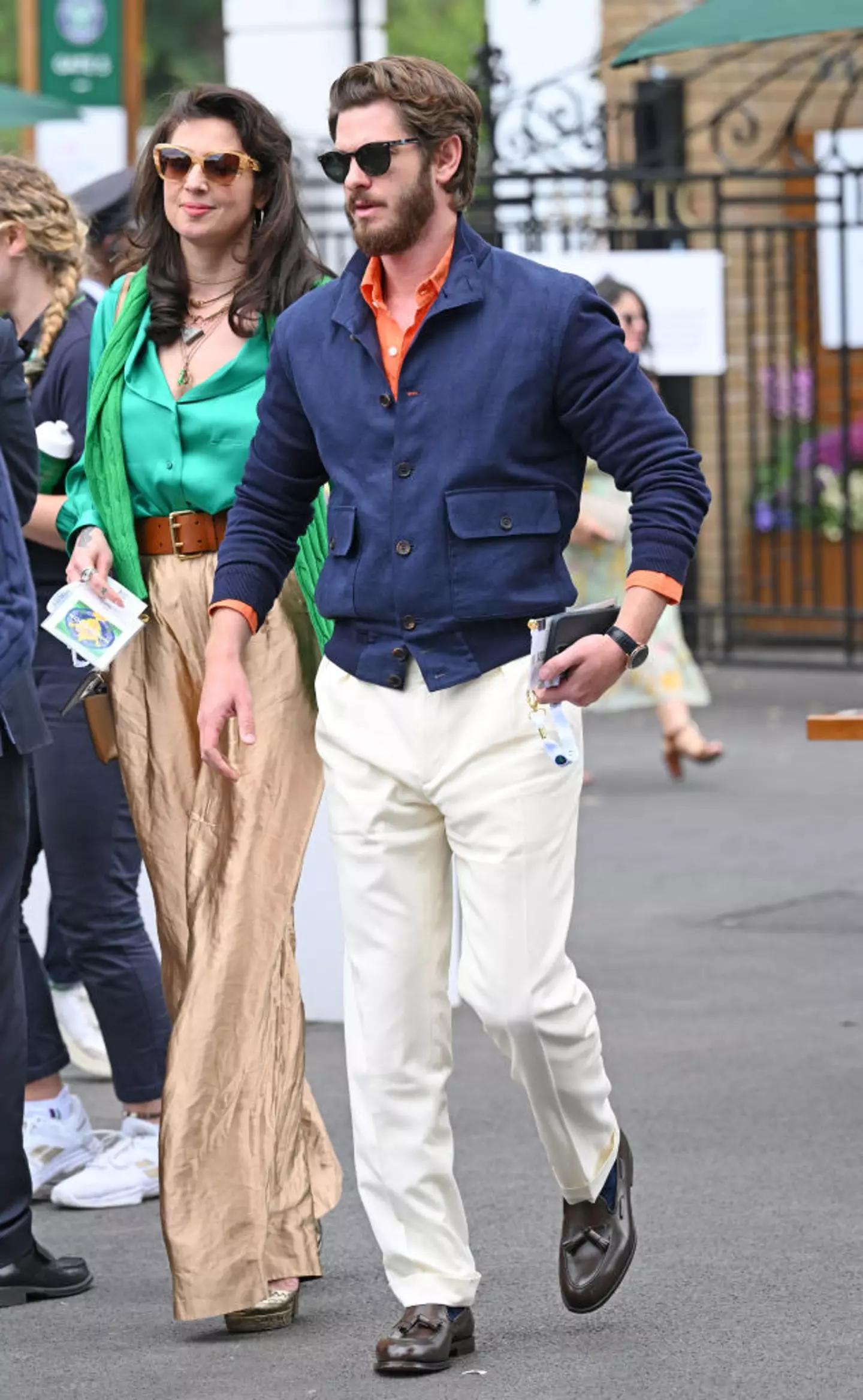 Kate Tomas and Andrew Garfield at the Wimbledon Tennis Championships in London, July 14. (Karwai Tang/WireImage)
