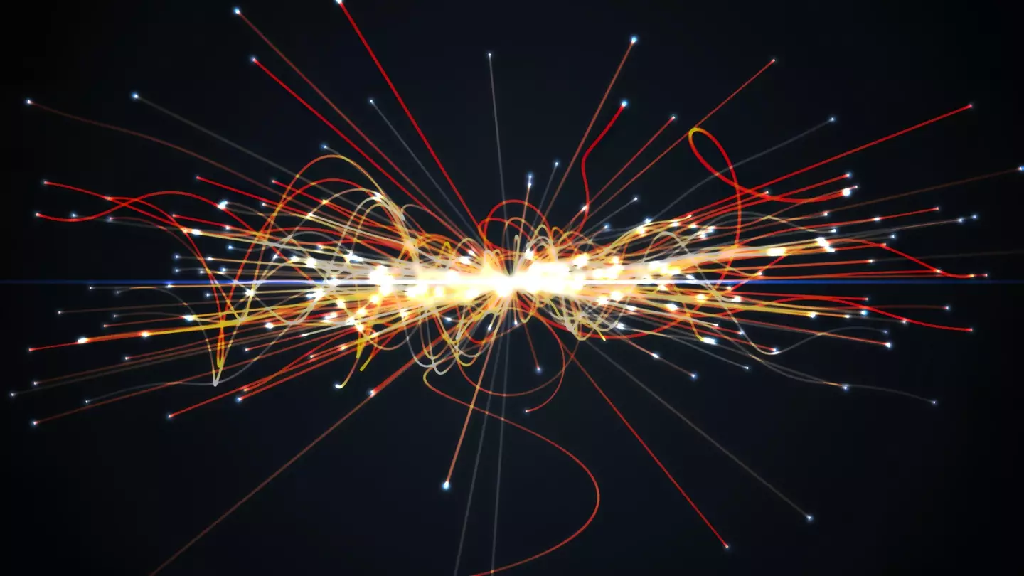An astrophysics concept of a particle collision in the LHC.