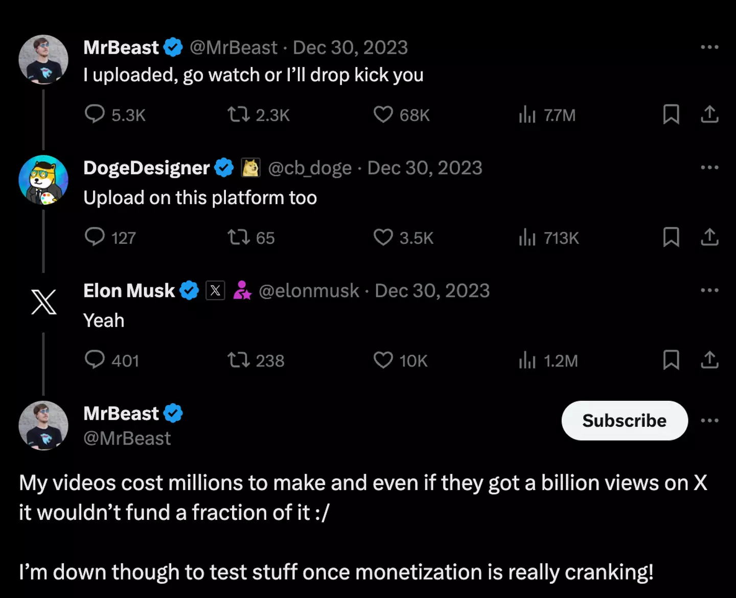 People have urged MrBeast to share his content on X.