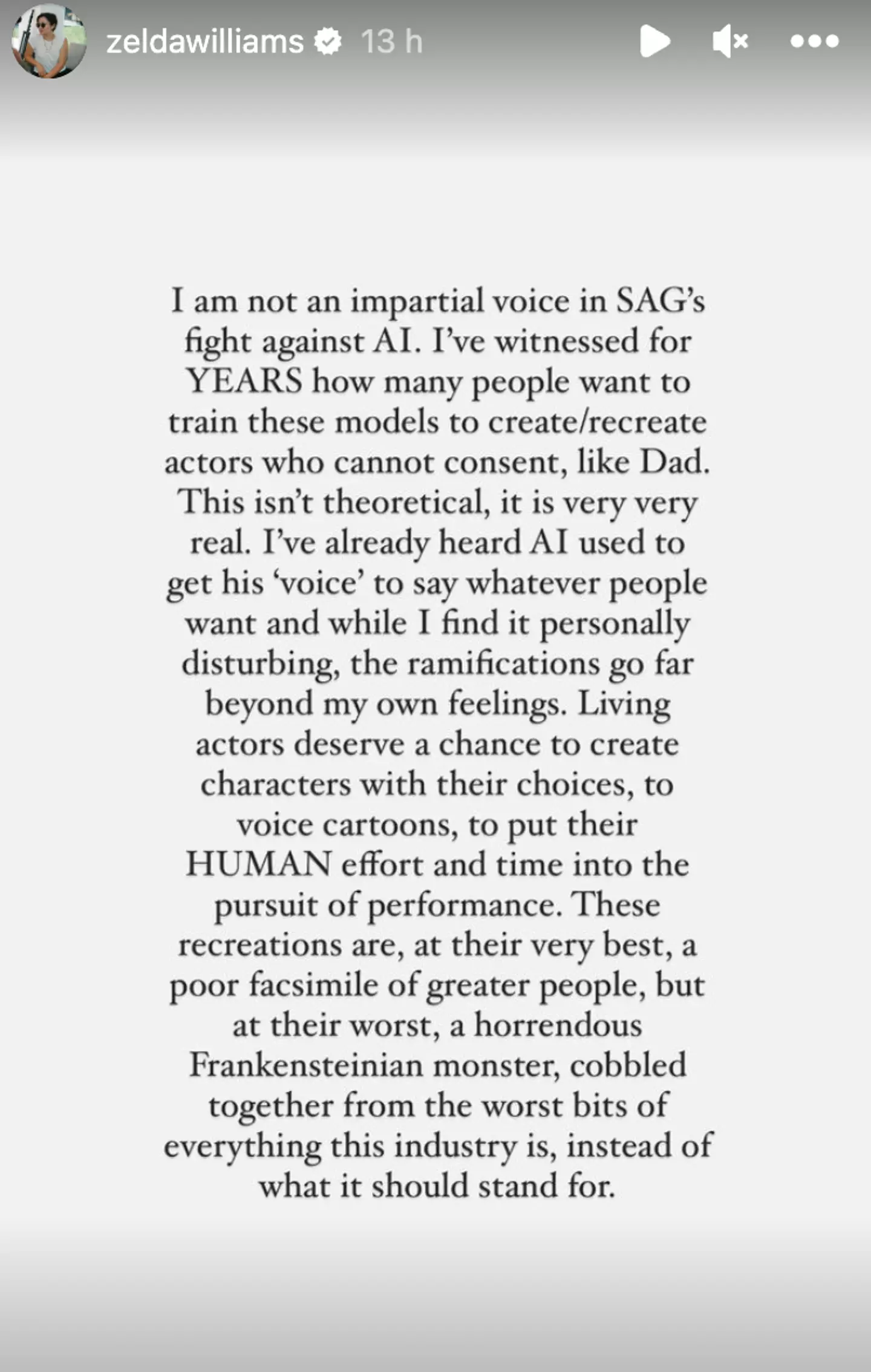 Zelda took to her Instagram story.