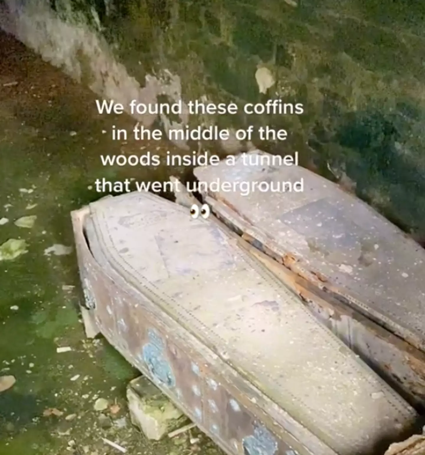 Four coffins were discovered by a TikToker and explorer when wandering the woods.