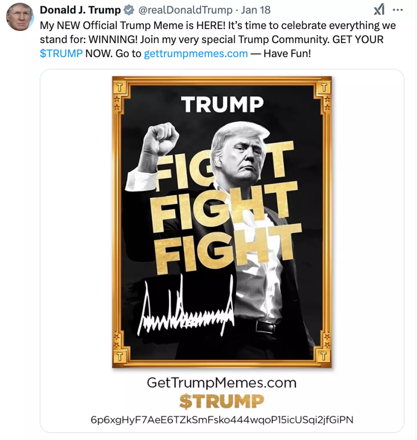 Trump's memecoin was not advertised as an investment opportunity (X/@realdonaldtrump)