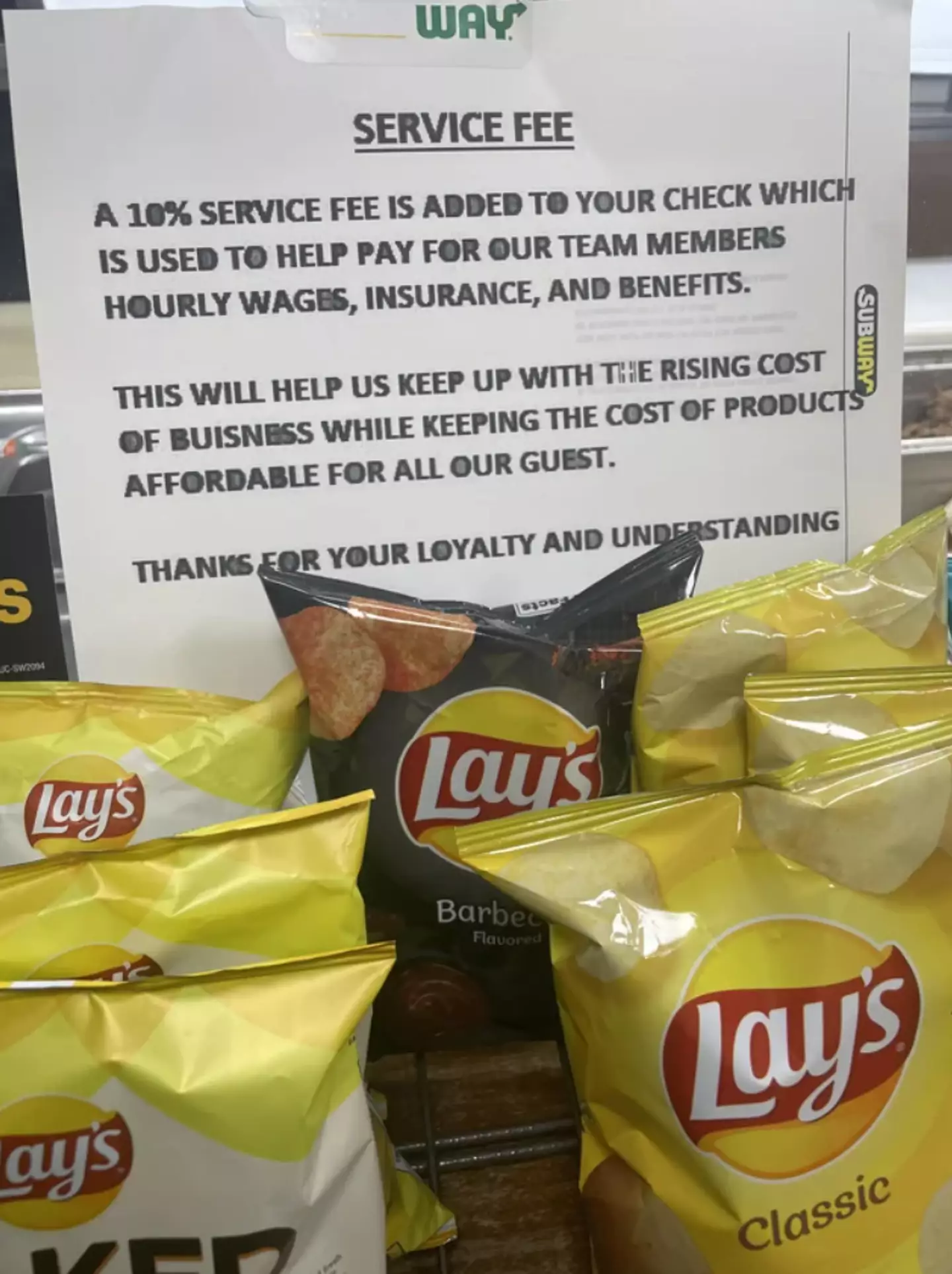A Subway customer uploaded the controversial notice to social media.