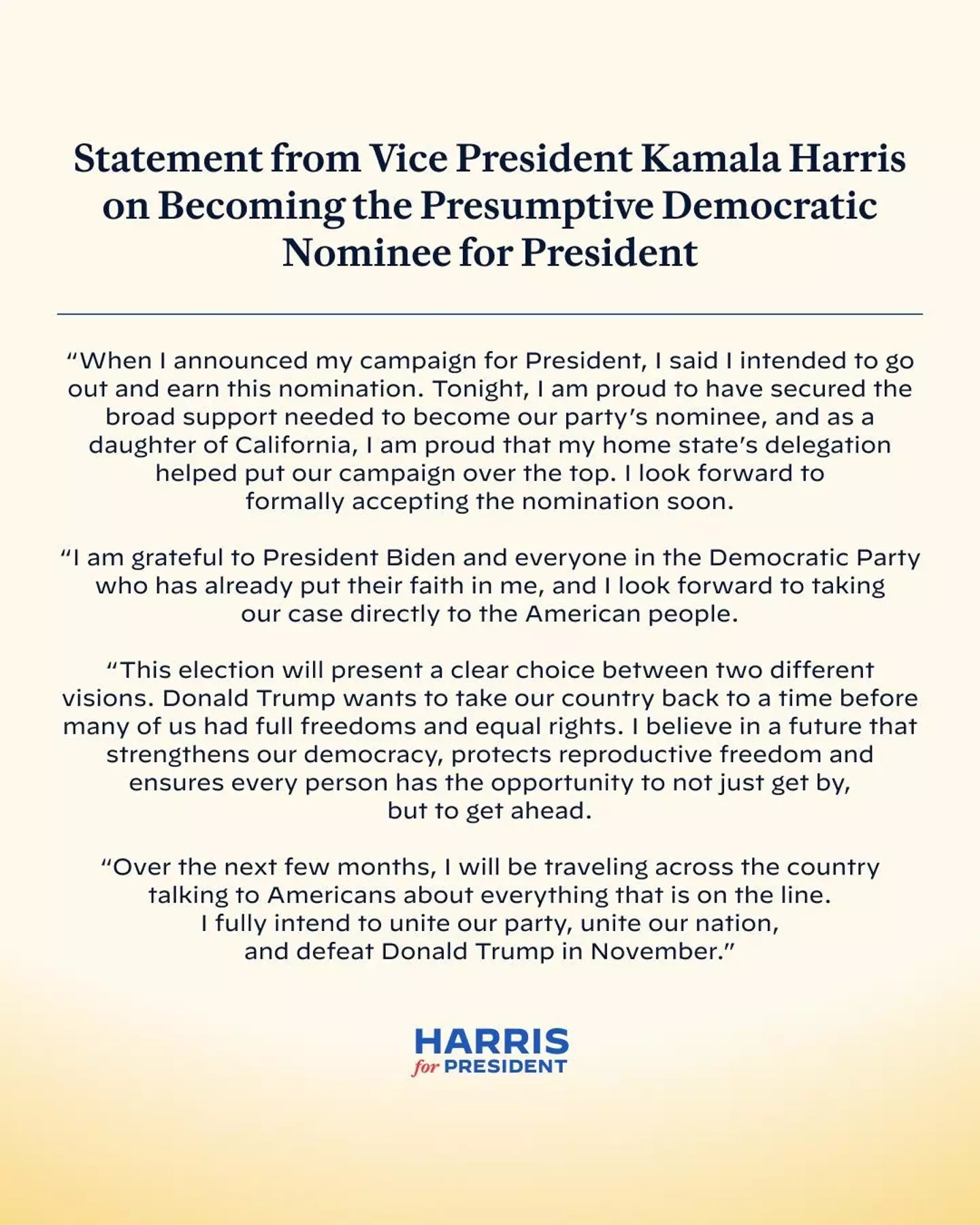 Harris' statement (X/ @kamalaharris)