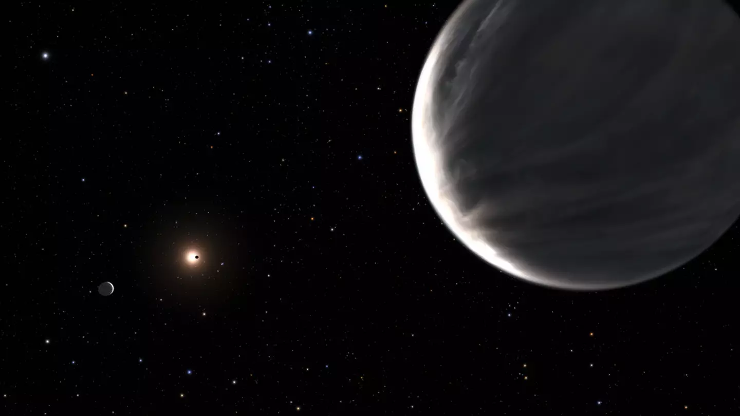 Illustration of super-Earth Kepler-138 d is in the foreground. To the left, the planet Kepler-138 c, and in the background the planet Kepler 138 b.