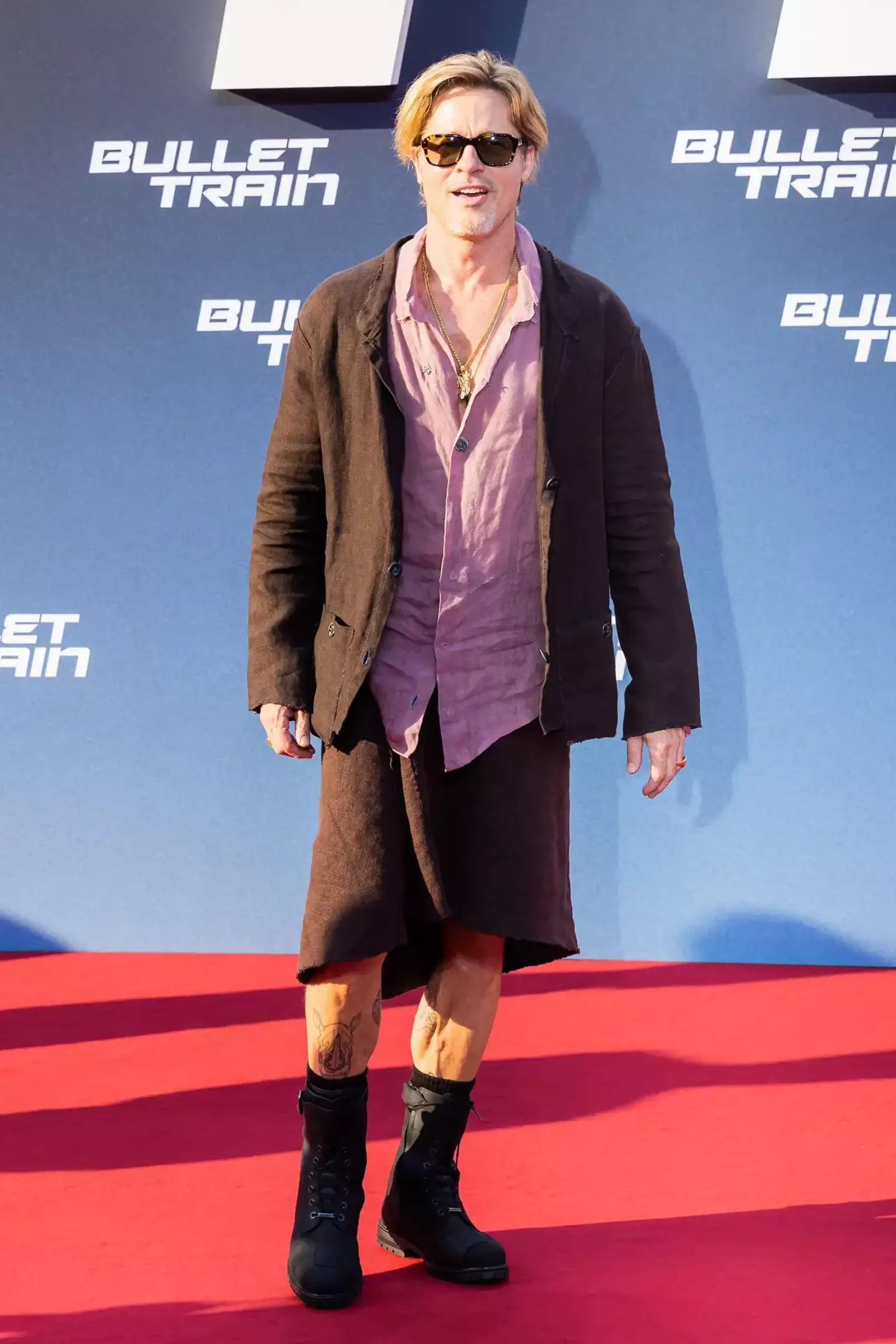 Brad Pitt looked sick at the Berlin premiere of Bullet Train in a linen skirt.