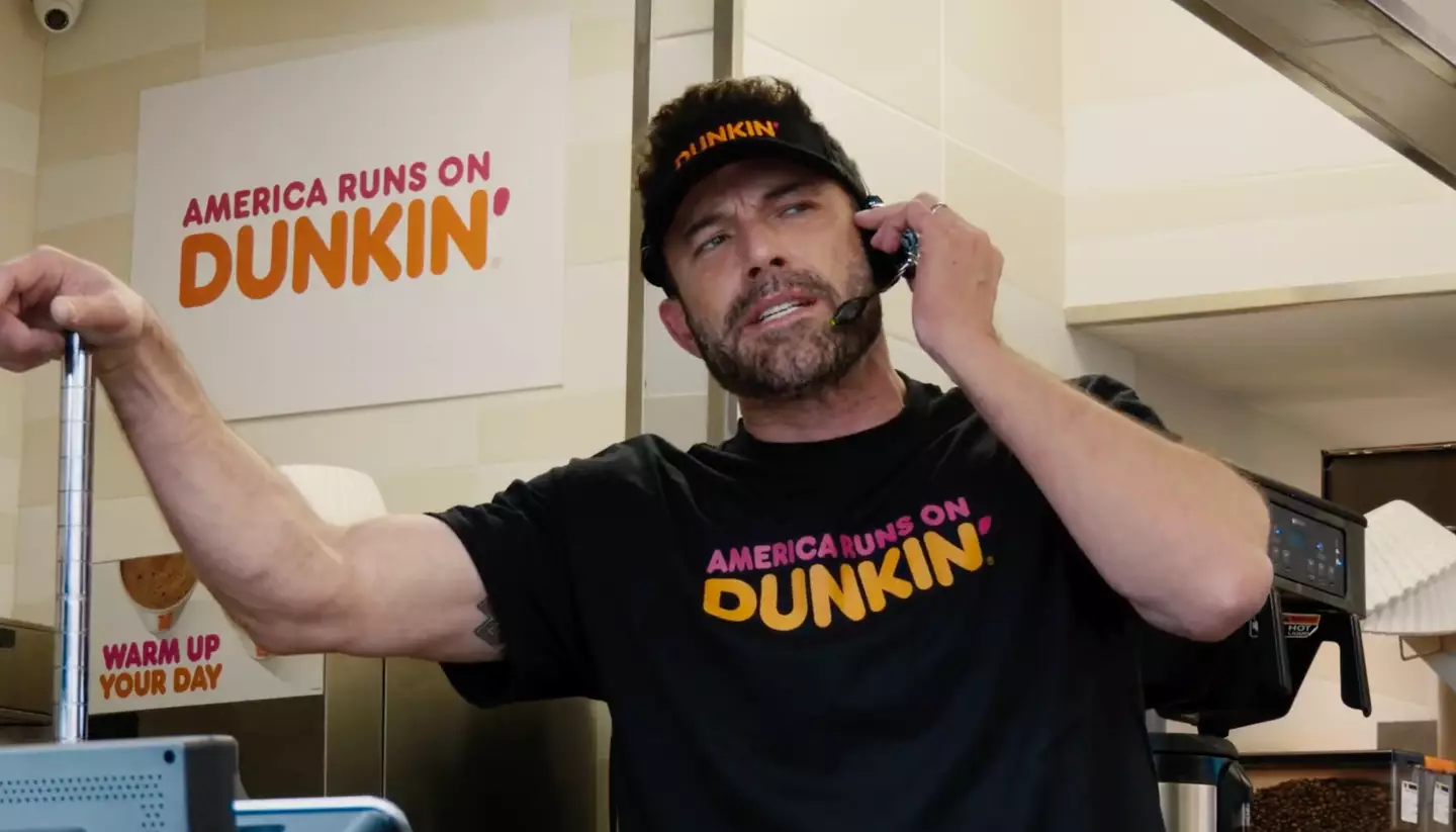 Affleck serves doughnuts in the advert.