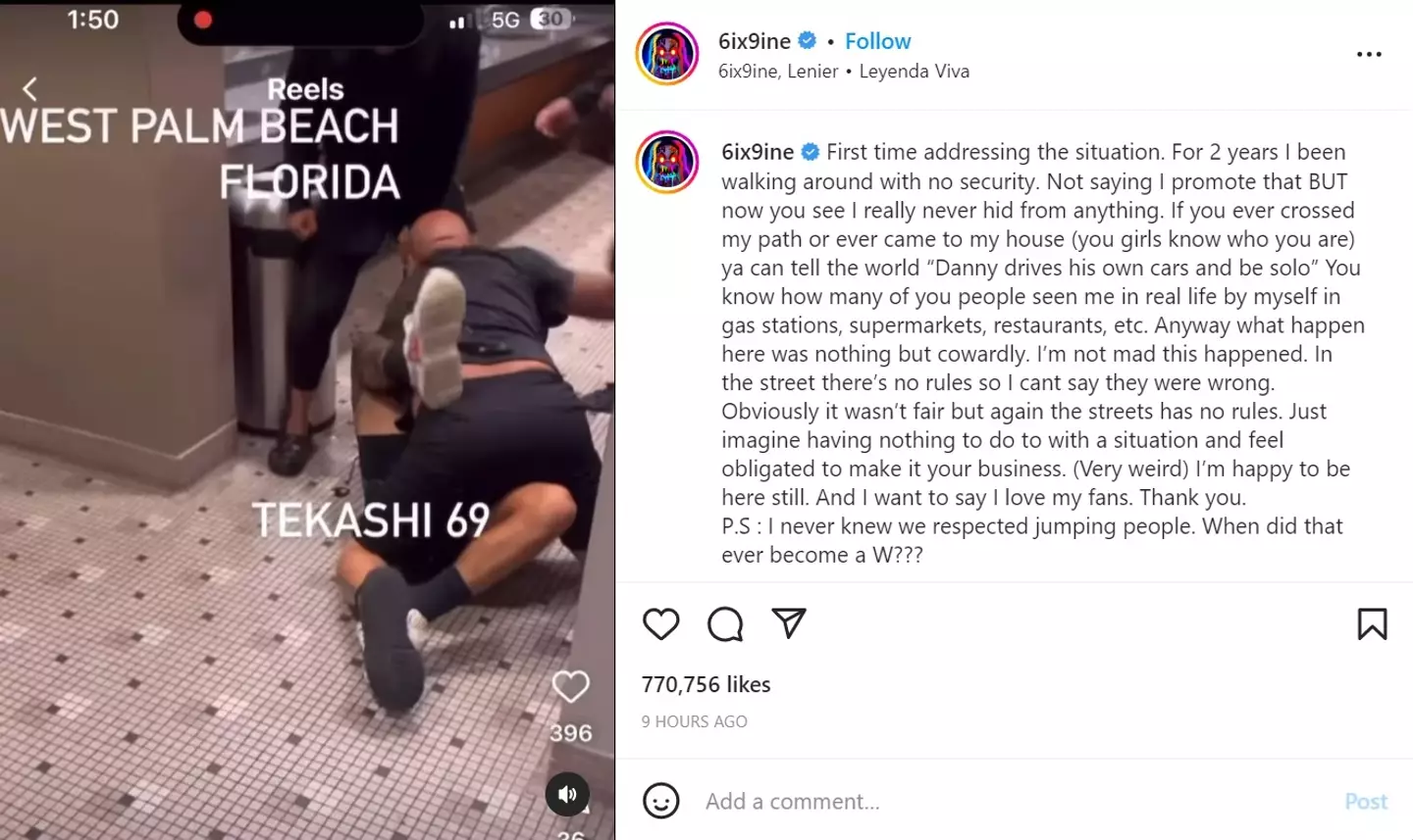 The rapper posted footage of the attack to Instagram along with a message.