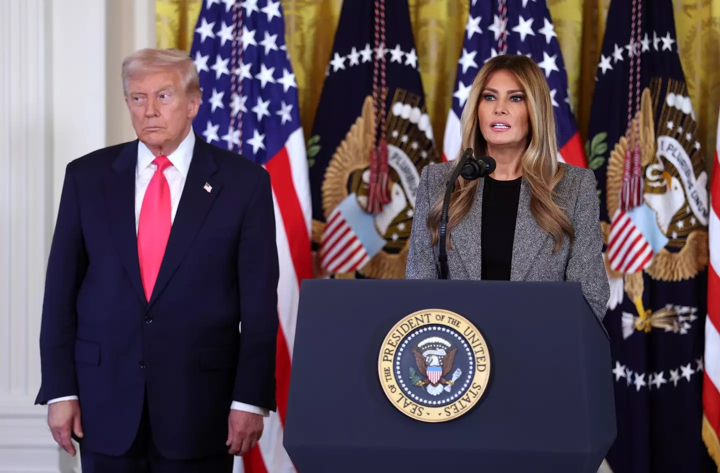 Melania spoke to the press about the executive order (Anna Moneymaker/Getty Images)