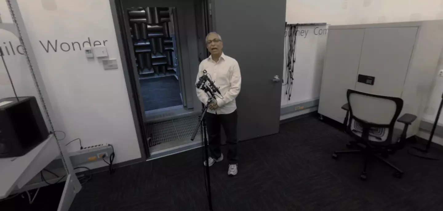 Outside the anechoic chamber.