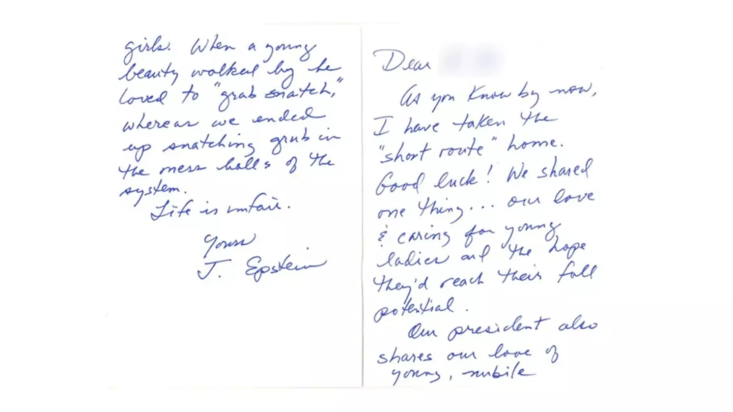 Jeffrey Epstein's postcard making reference to a 'president' (DOJ)