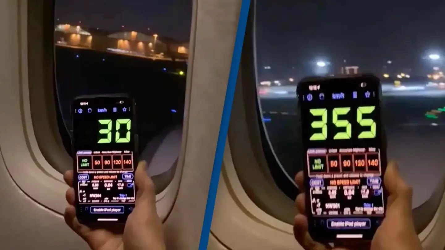 Passenger films real-time speed of an airplane revealing shocking speed it needs to reach for take off