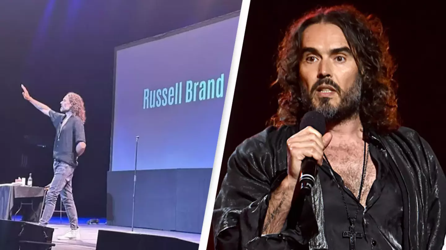 Russell Brand audience laughs as he makes comment about accusations during live show
