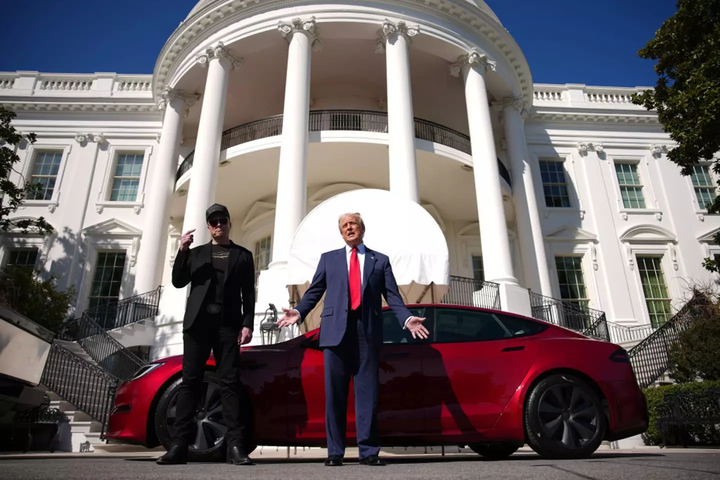 President Donald Trump and his former 'first buddy' pictured standing in front of a Tesla outside the White House in March (Andrew Harnik/Getty Images)