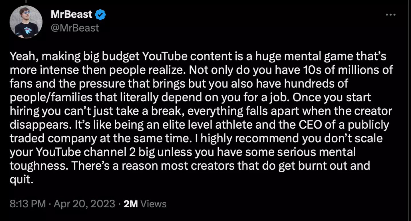 MrBeast opened up on why YouTubers quit.