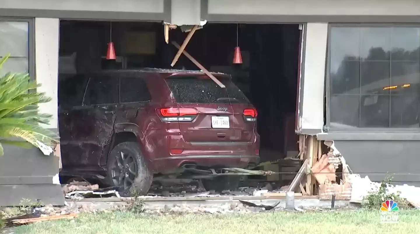 The SUV came to rest in the dining room.