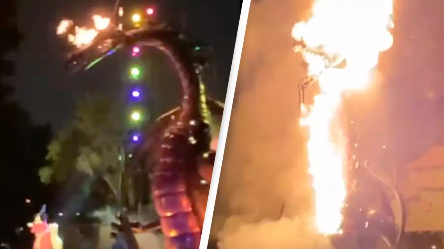 Scary moment 45ft tall dragon at Disneyland explodes into flames in front of guests