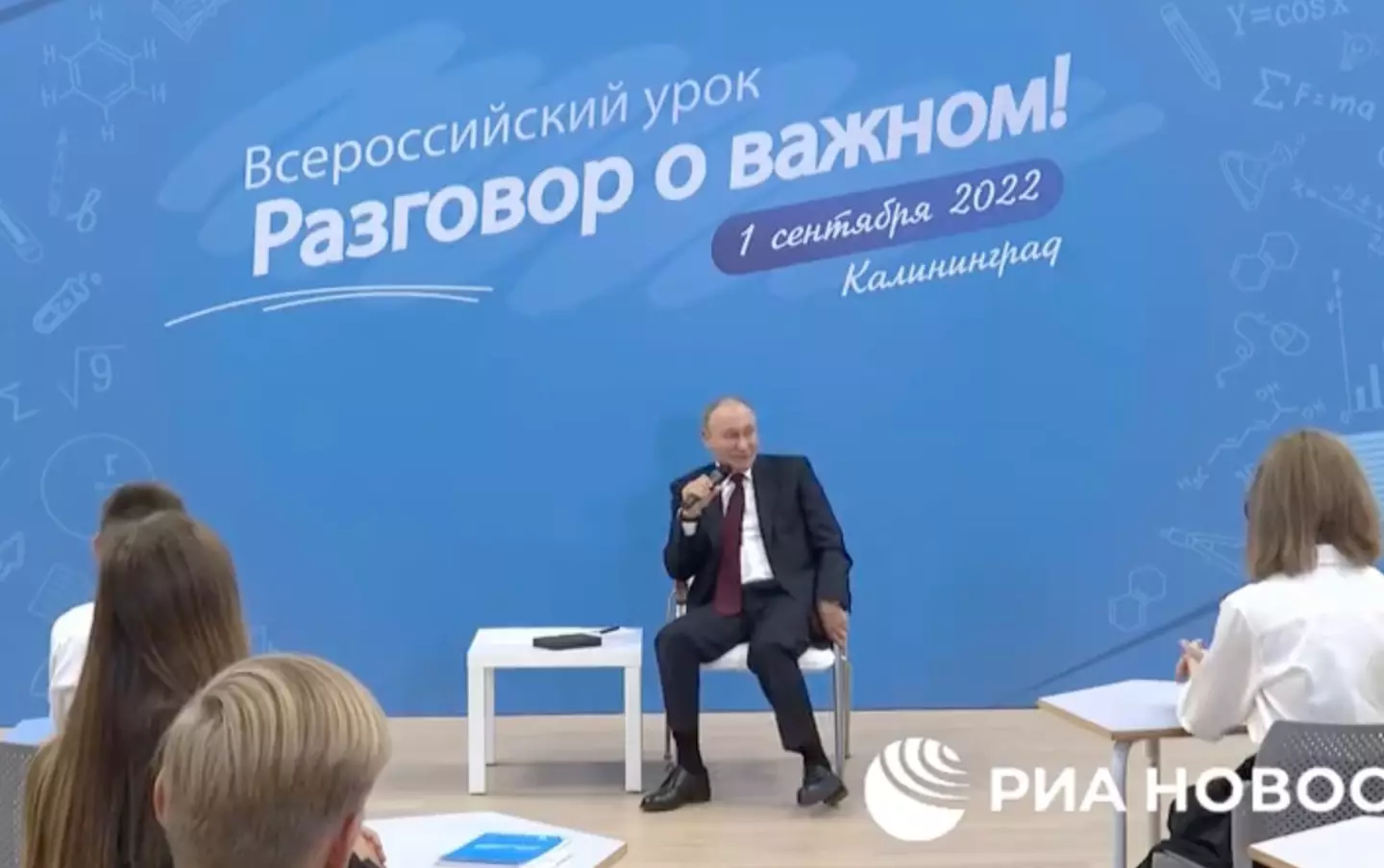 Vladimir Putin addressing kids in Kaliningrad.
