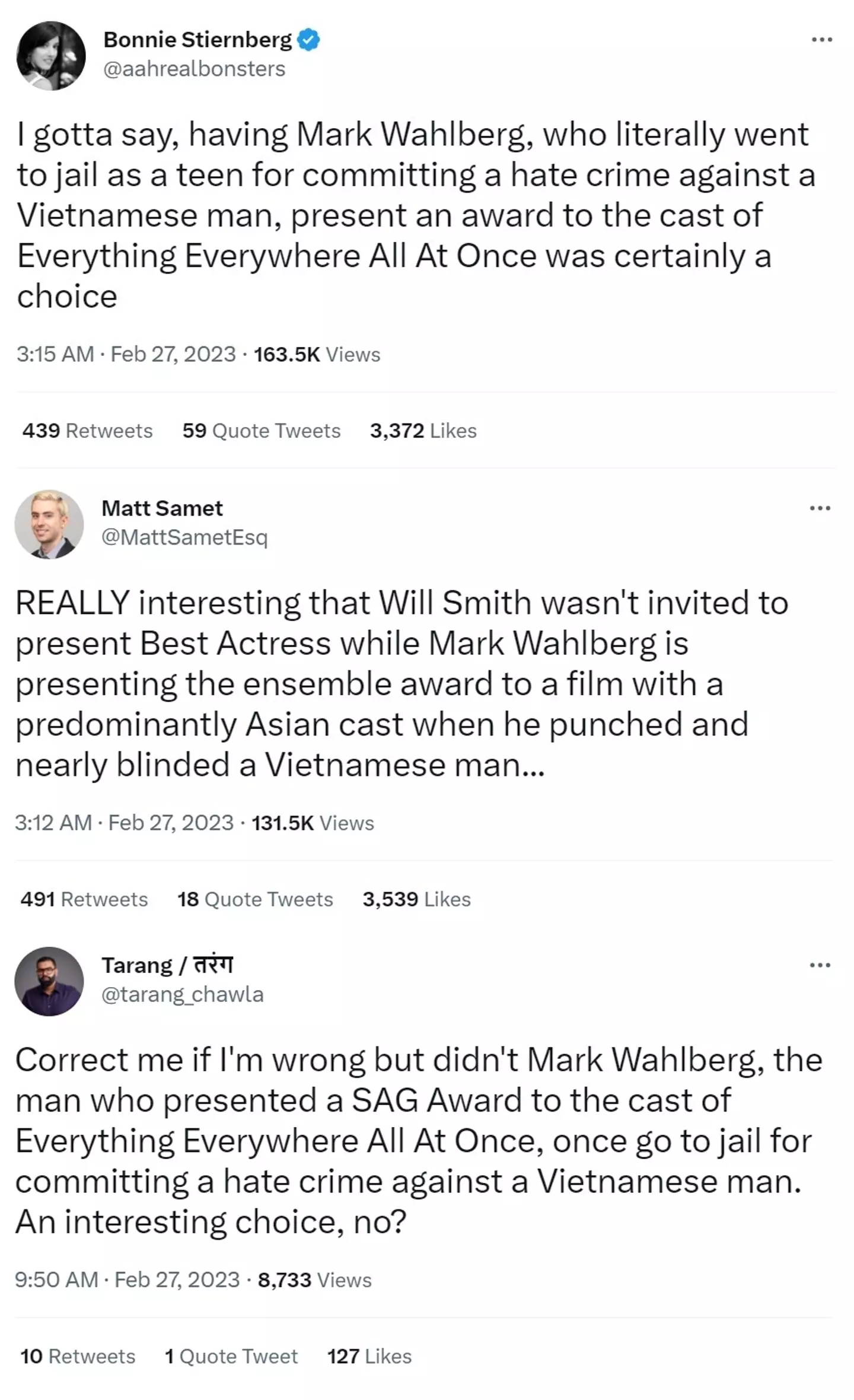 There was a significant backlash to Wahlberg being the one to present the award.