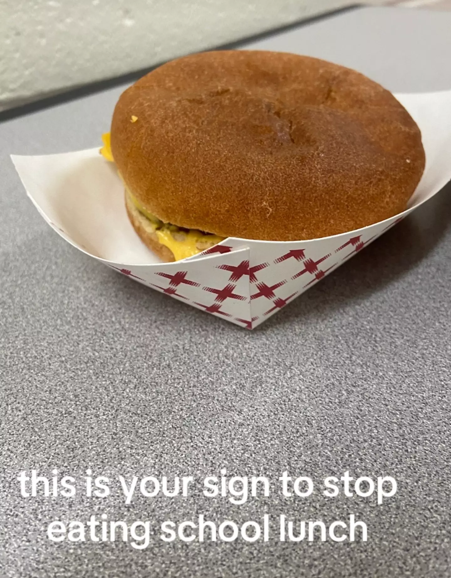 The TikToker resolved the burger is 'your sign to stop eating school lunch'.