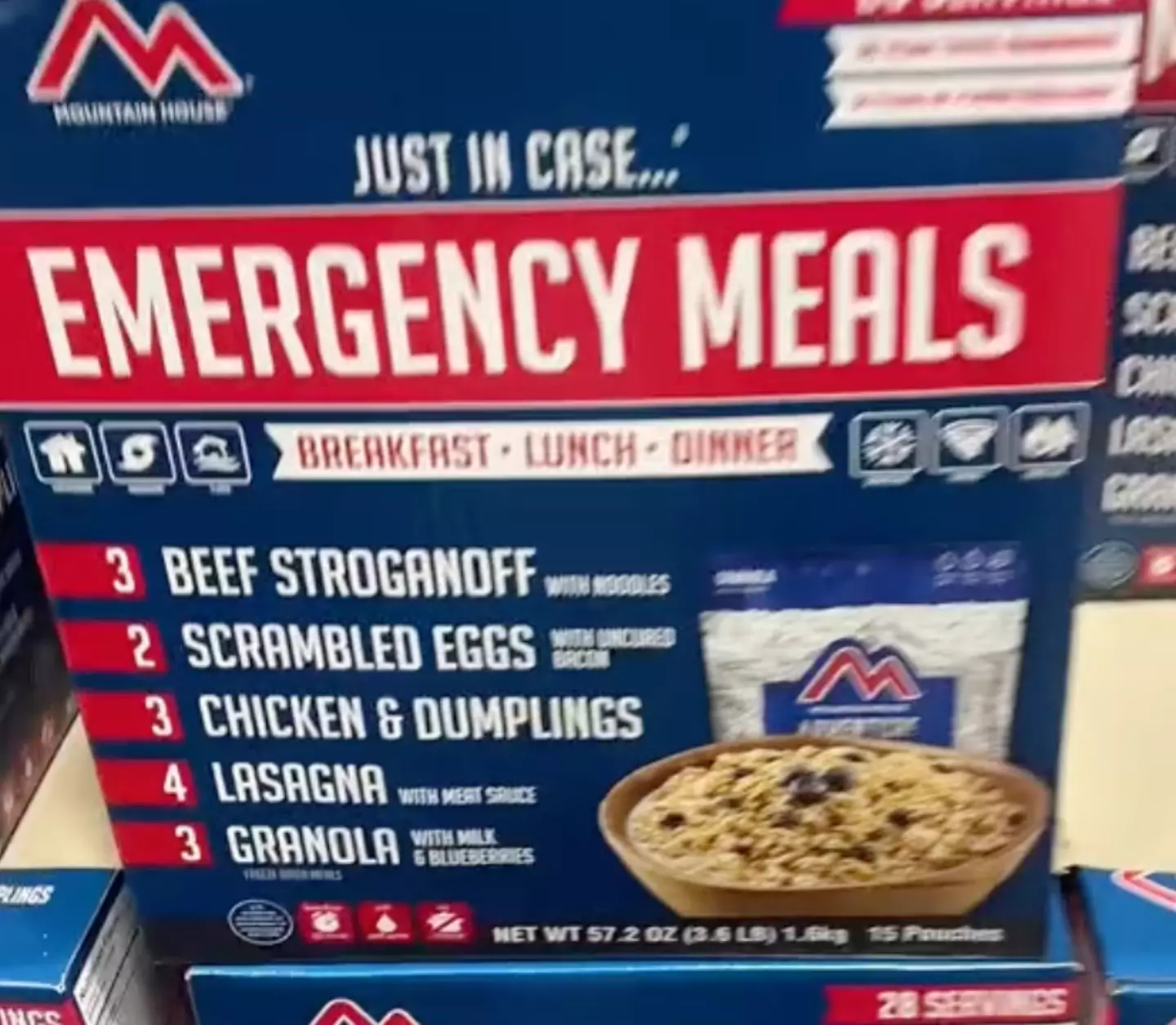 The emergency meal kits come with hundreds of servings.