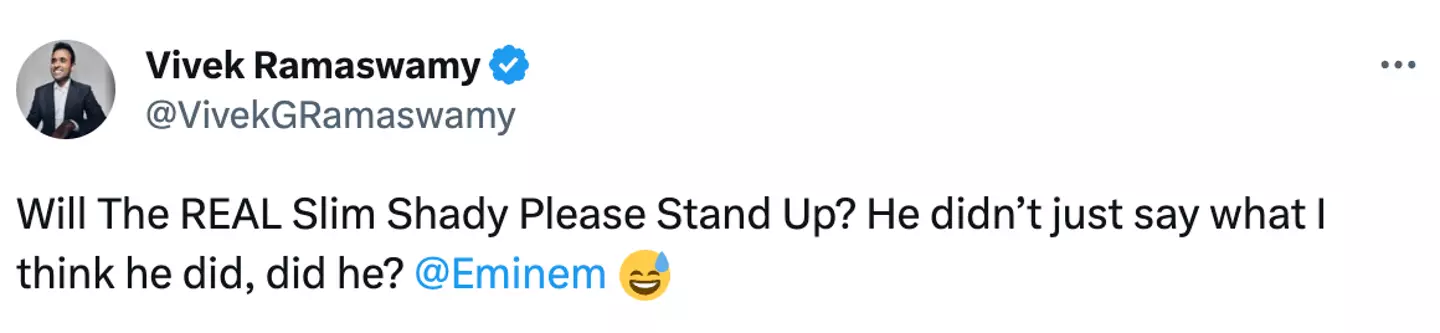 Vivek Ramaswamy also reacted to Eminem's letter on Twitter.