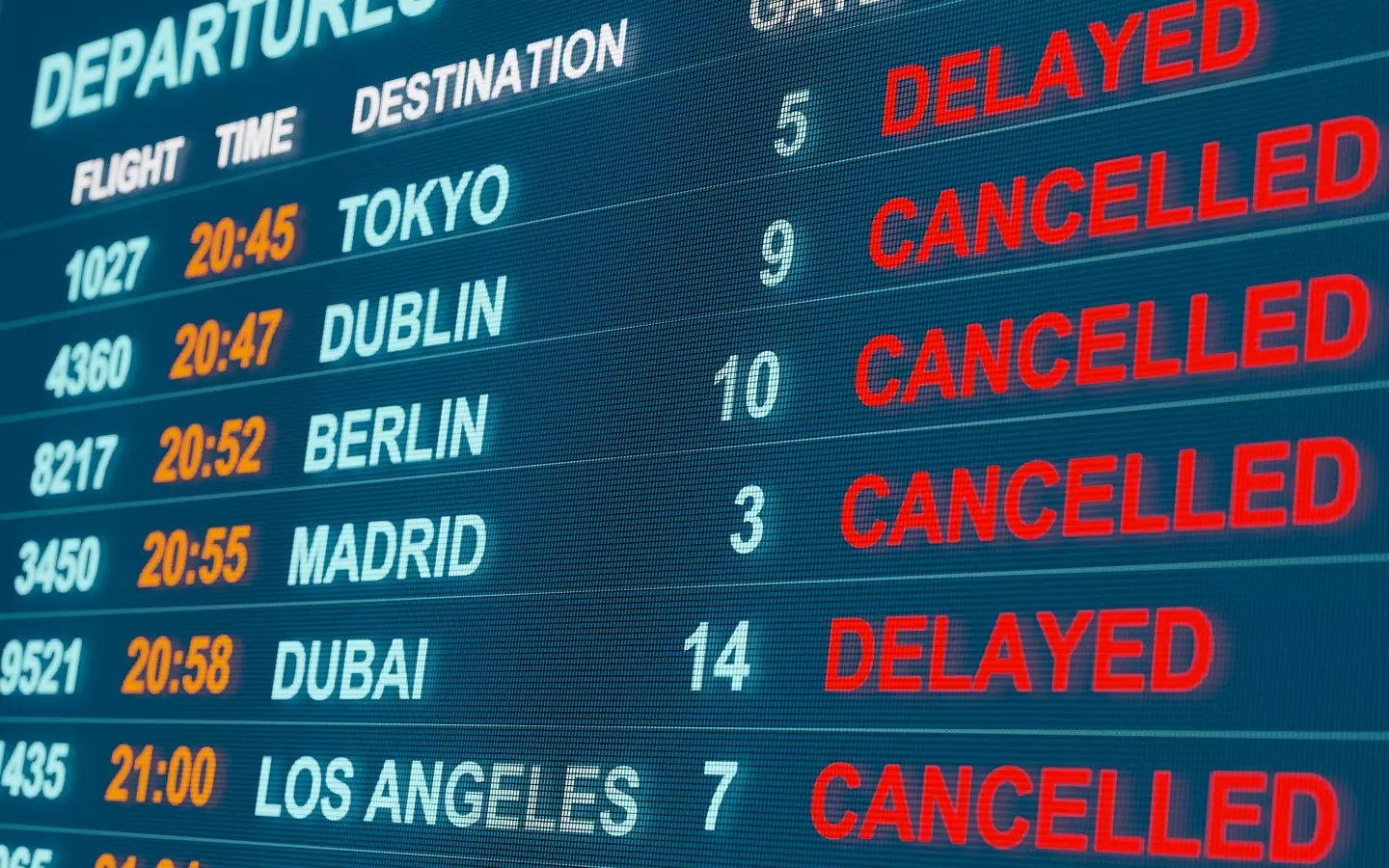 Looking up at the departures list to see your flight delayed or canceled is one of the most frustrating things in the world (Getty Stock Image)