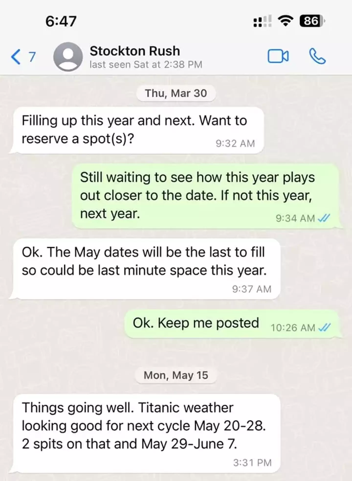 In the messages posted on social media Stockton Rush appeared to offer a place on the Titan submersible.