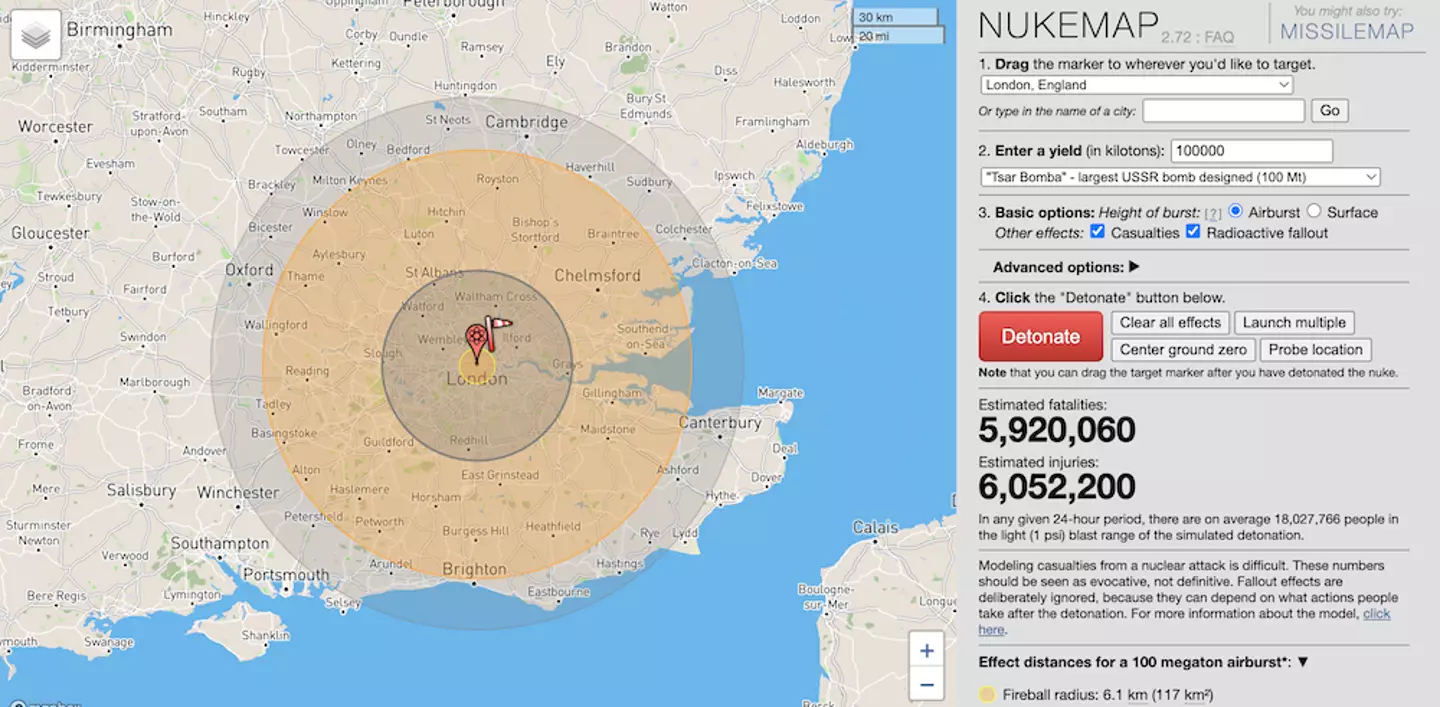 This is what would happen if the 'Tsar Bomba' hit London.