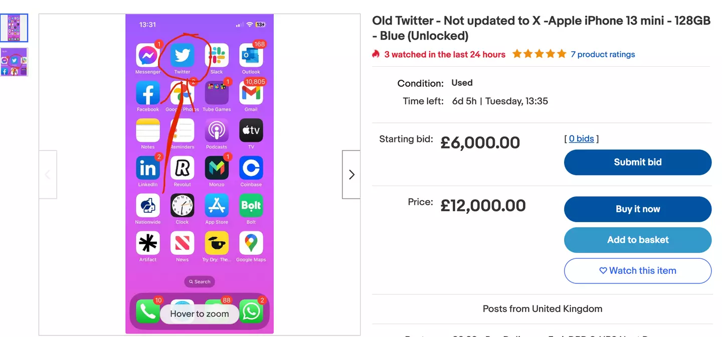 Just one of a handful of iPhones with the original Twitter logo now being listed on eBay for thousands.