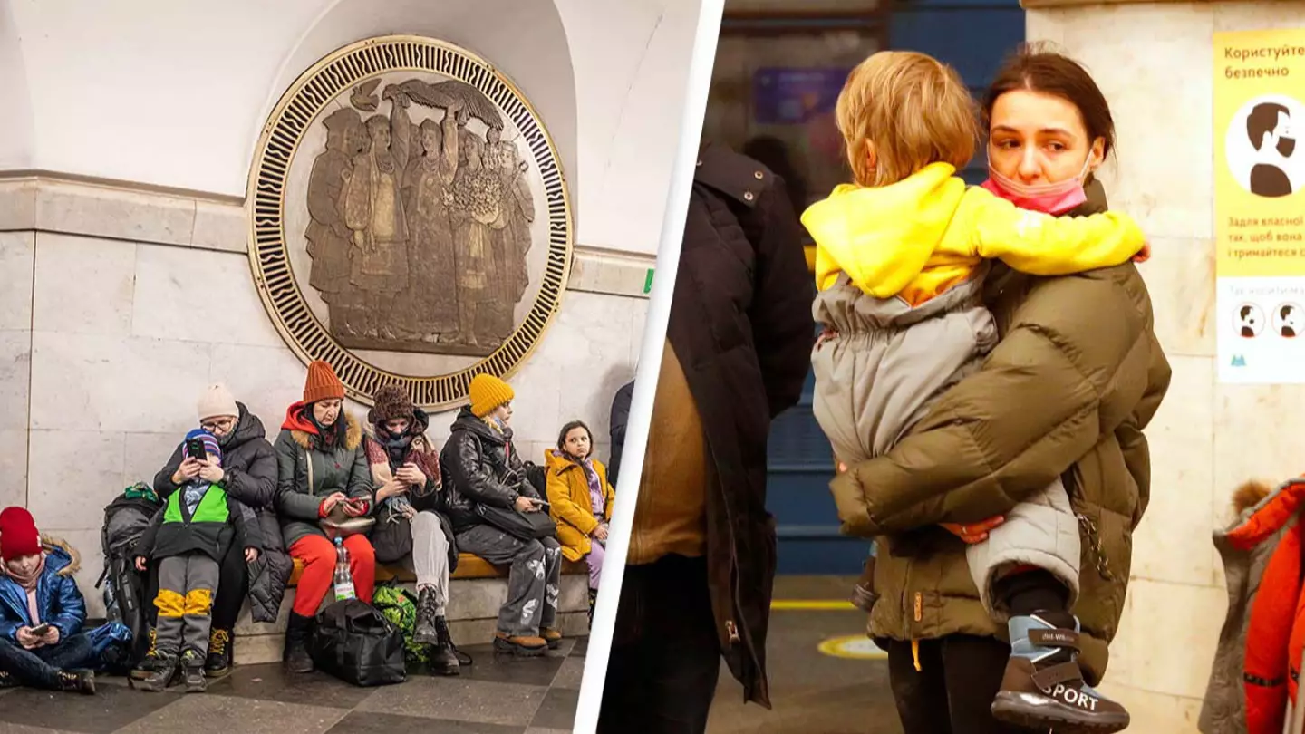 Ukraine: Moving Photos Show Ukrainians Taking Shelter As Bombs Hit Country