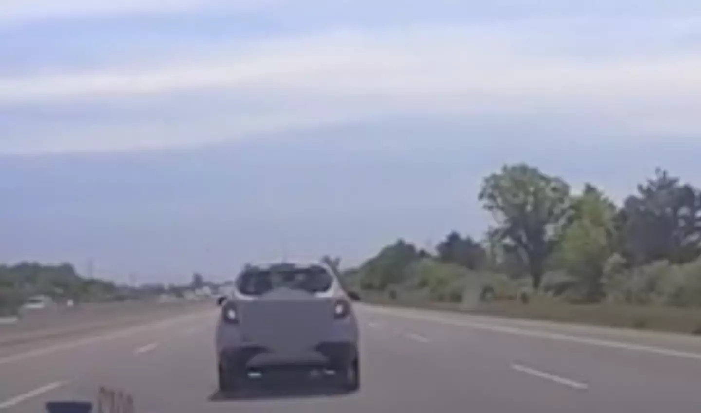 The vehicle was caught on police dash cam footage swerving across the freeway.