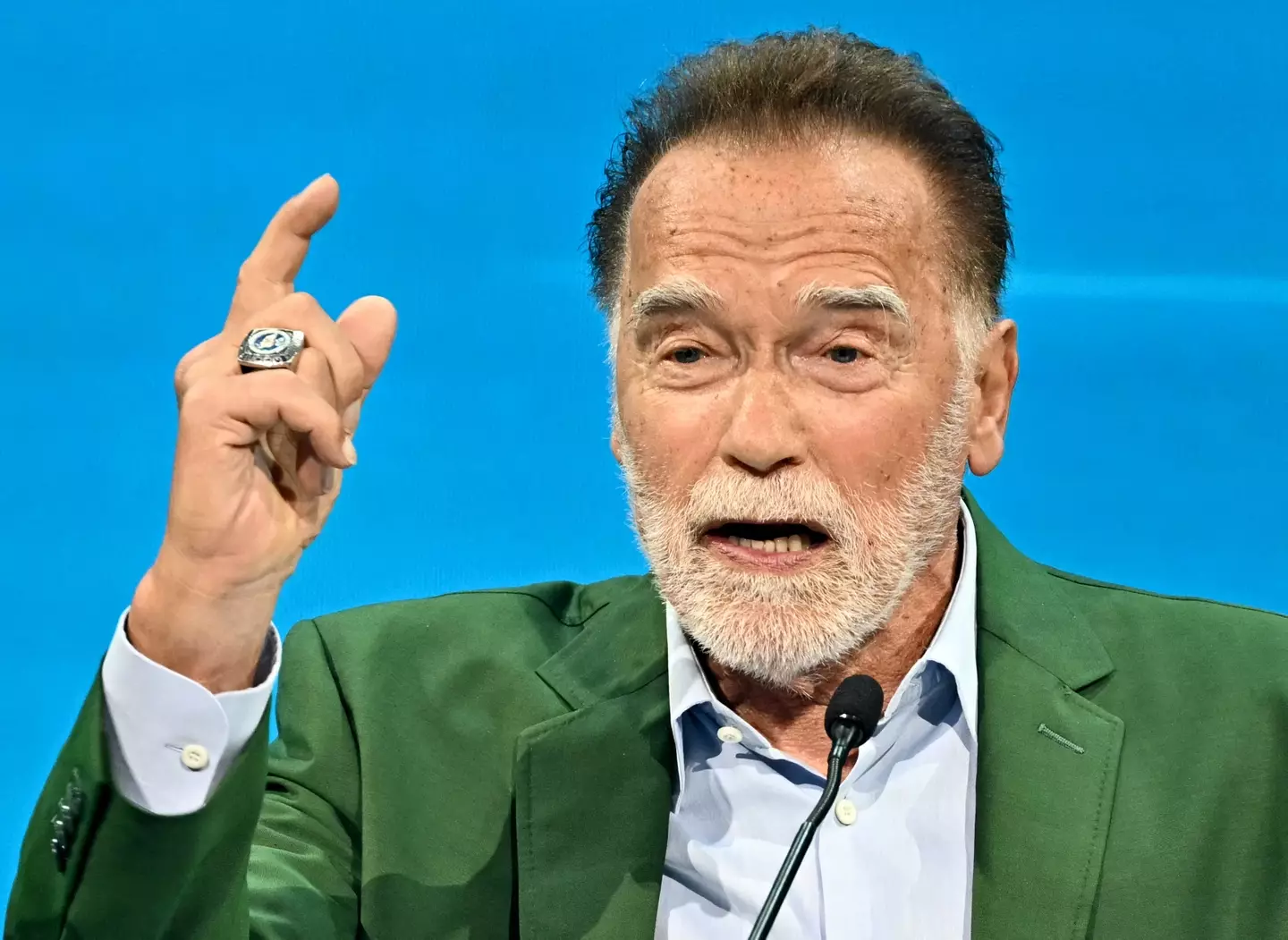 Arnold Schwarzenegger called on people to 'rediscover their humanity' (JOE KLAMAR/AFP via Getty Images)