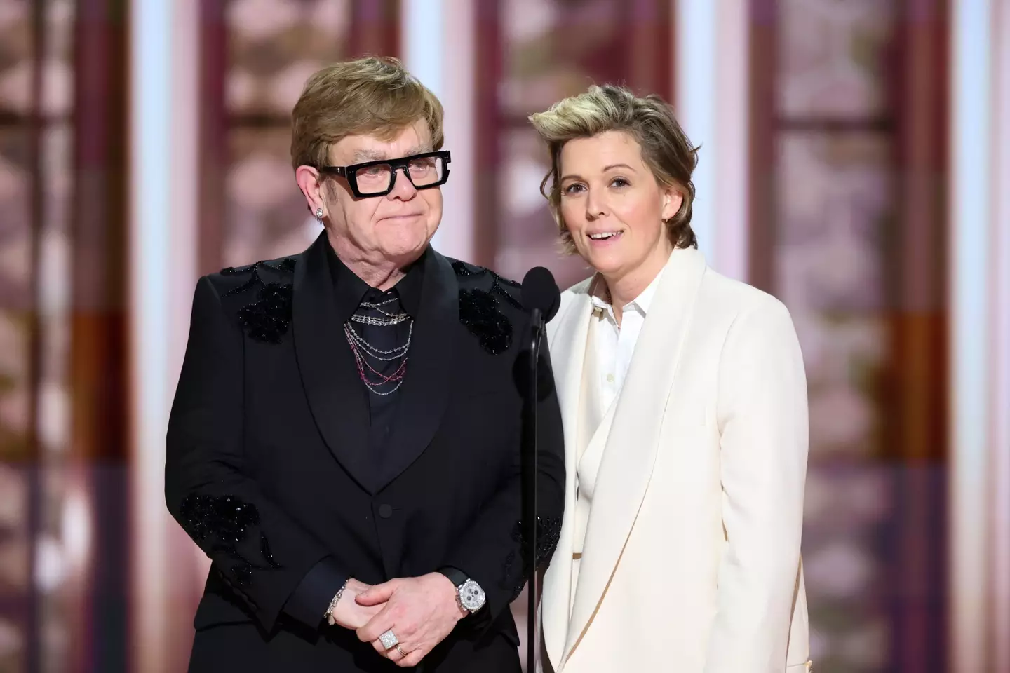 Elton John and Brandi Carlile during the 82nd Annual Golden Globes (Rich Polk/GG2025/Penske Media via Getty Images)
