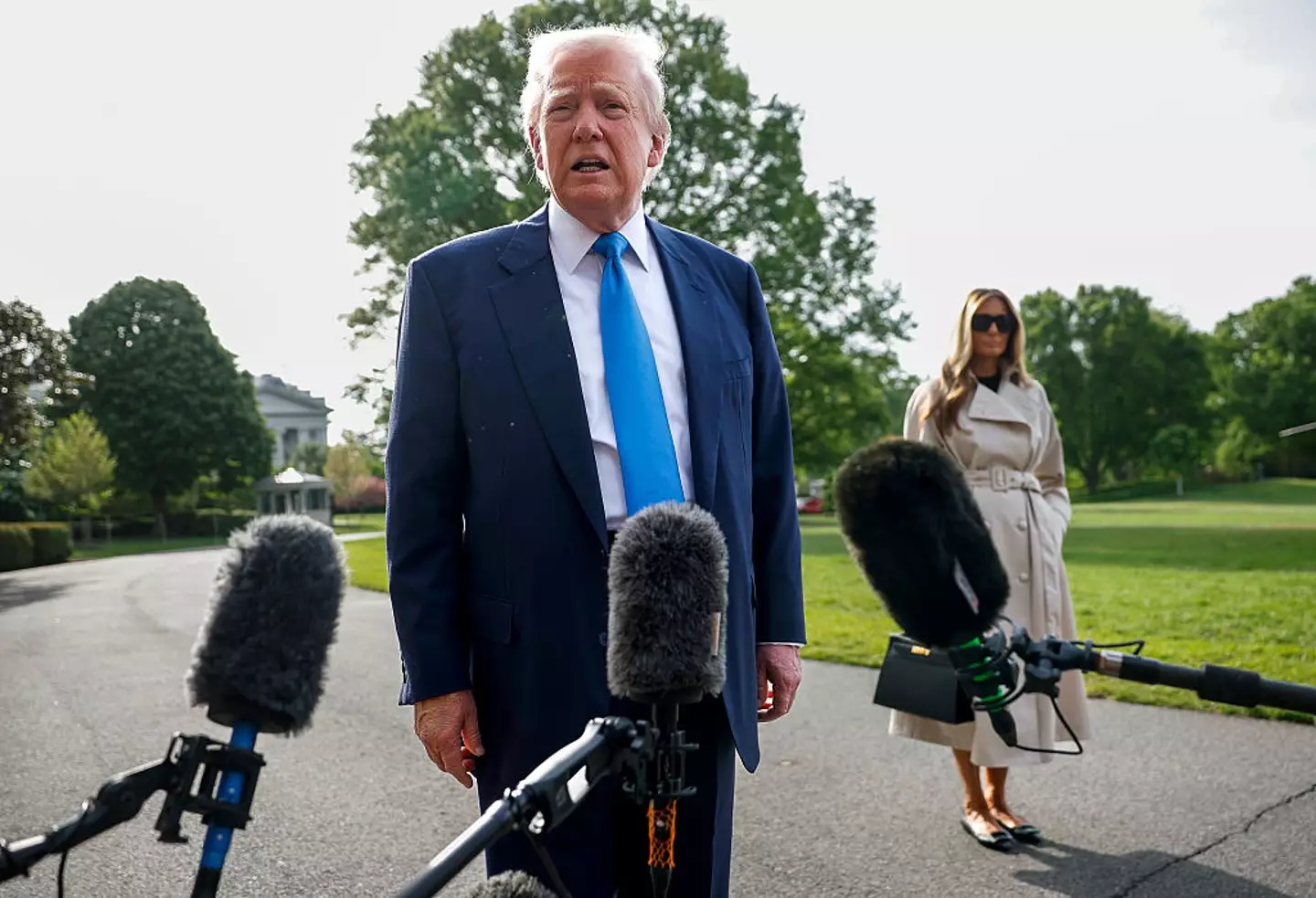 President Trump seen speaking to the press before leaving the US for Rome earlier today (Kevin Dietsch/Getty Images)