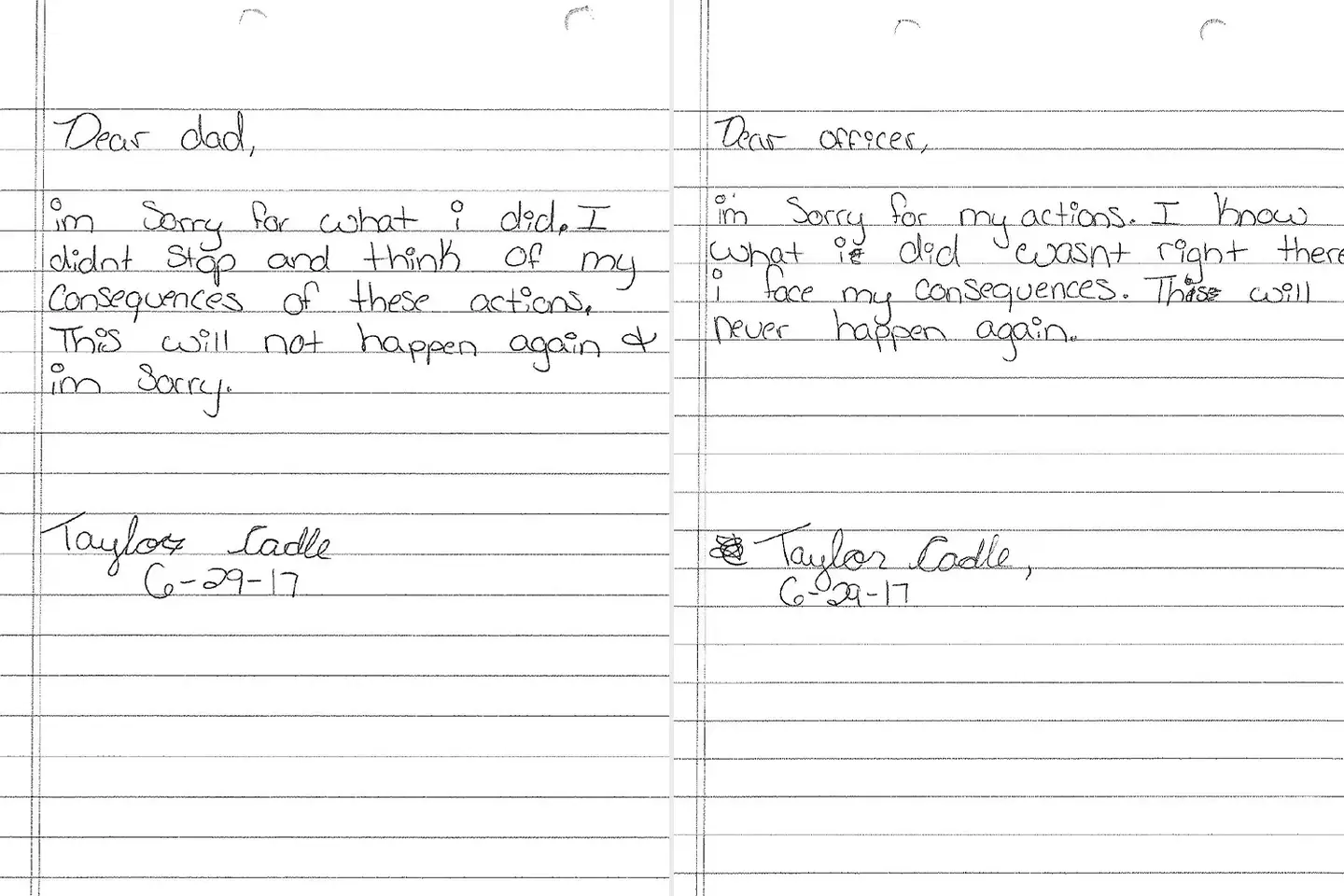 Taylor Cadle says police forced her to apologize to her abuser (People/State of Florida)