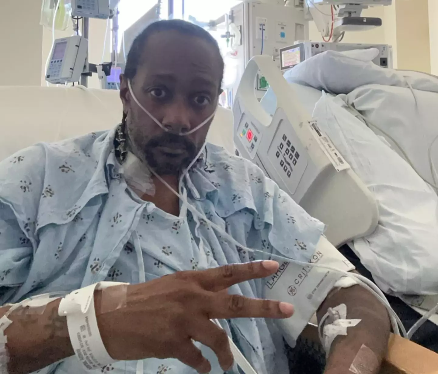 Krayzie Bone shared a photo of himself hooked up to wires in hospital.