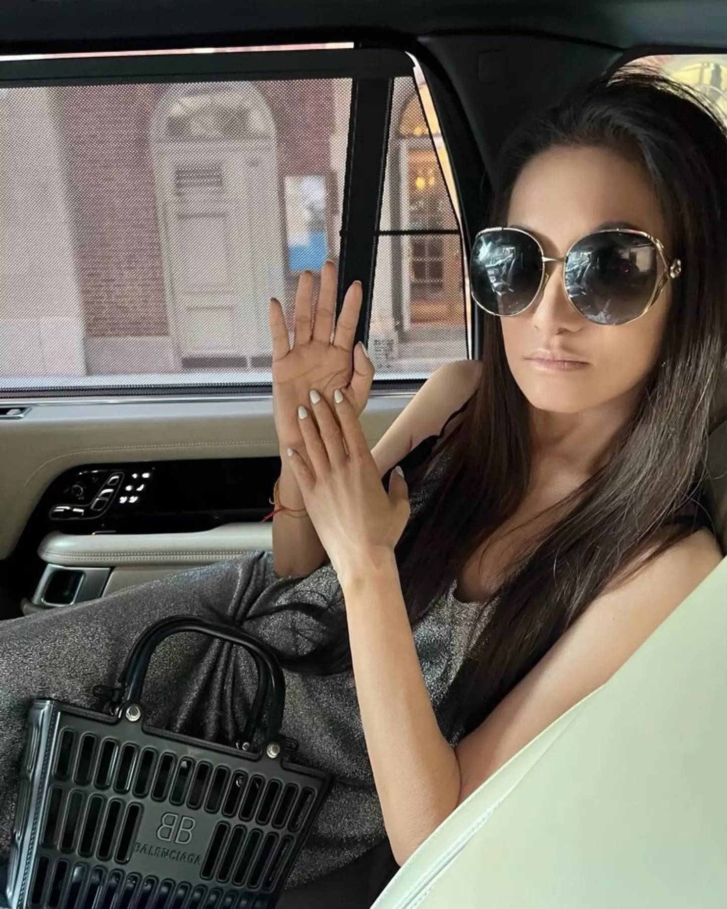 The fashion designer always makes sure her eyes are protected.