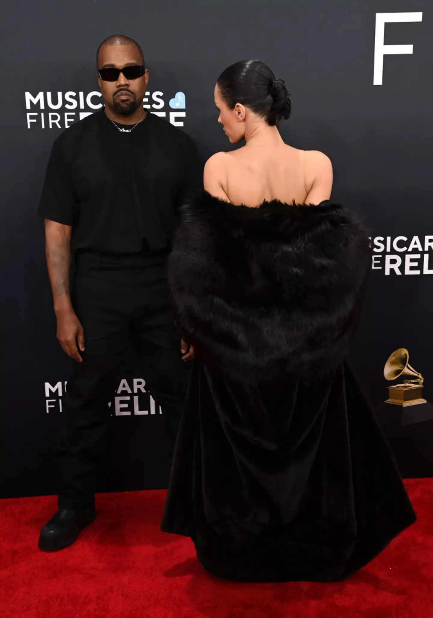 Kanye West and his wife Bianca Censori at the Grammys (Jon Kopaloff/WireImage)